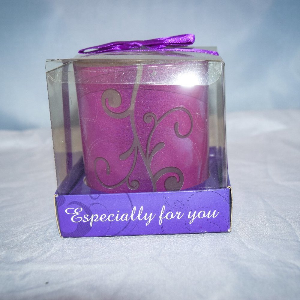 💜 "Especially for You" Purple Scroll Votive Candle - New in Box